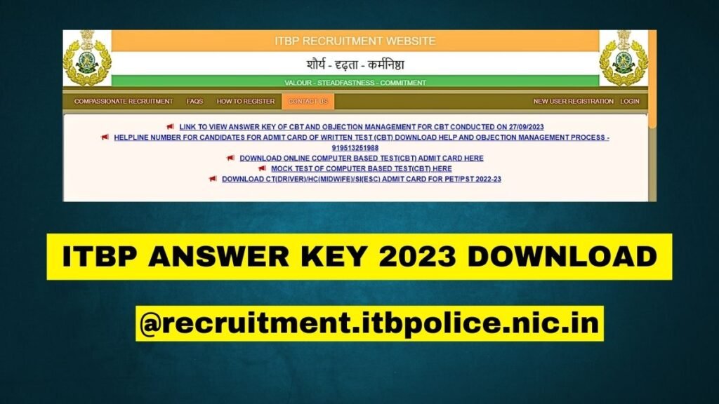 (OUT) ITBP Answer Key 2023 Download PDF on recruitment.itbpolice.nic.in
